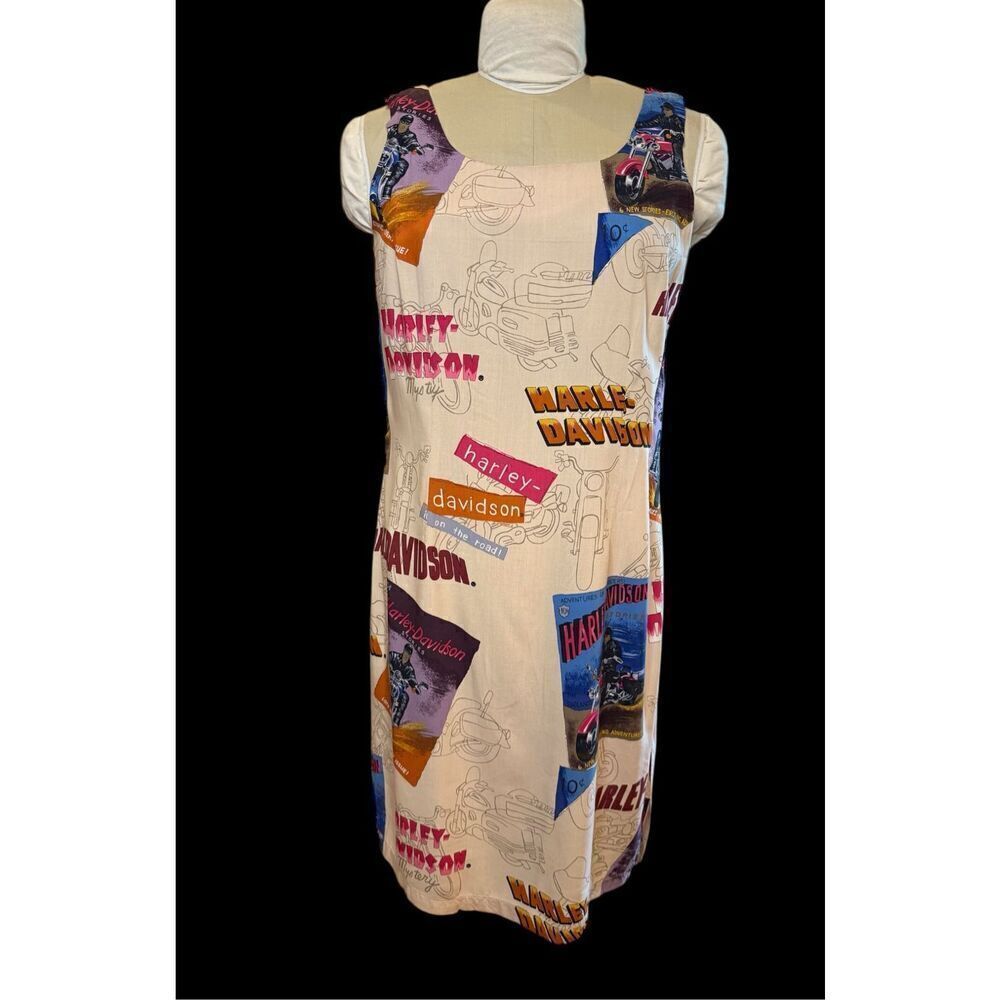 Harley Davidson Vintage 1990’s Dress Sleeveless Logo/Magazine Print Sz. L - Picture 2 of 7